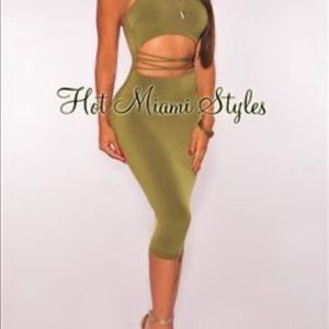 Olive green sleeveless cut out midi dress